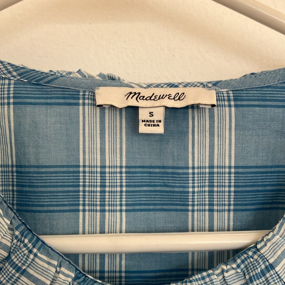 Madewell Ruffle-Neck Top in Colwell Plaid Size Small - Picture 4 of 7